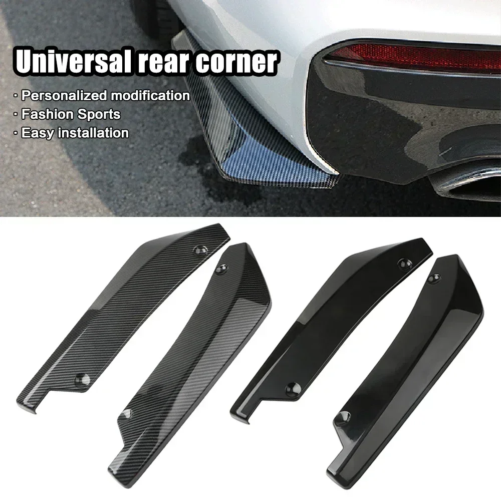 2pcs Universal Car Rear Bumper Lip Diffuser Splitter Spoiler Scratch Protector Black Carbon Fiber Rear Lip Wrap Angle Splitters