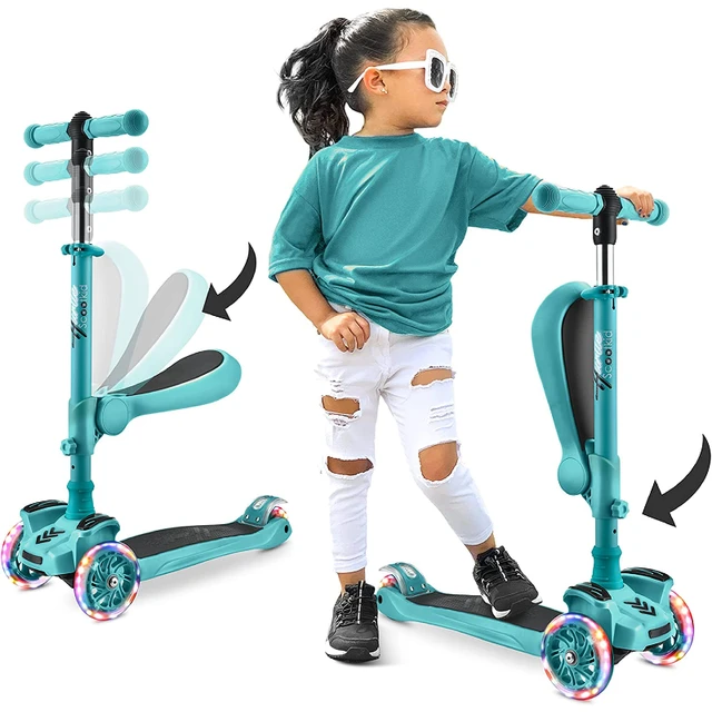 Patinete para niños, scooter de 3 ruedas para niños, juguete para niños y  niños pequeños, altura ajustable, cubierta antideslizante, luces de rueda