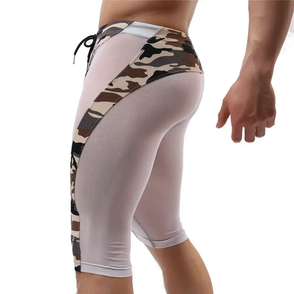 Men Sexy Camouflage Printed Boxers Long Leg Boxer Shorts Underwear Sexy Transparent Men's Short Pants Homme Homewear Underpants
