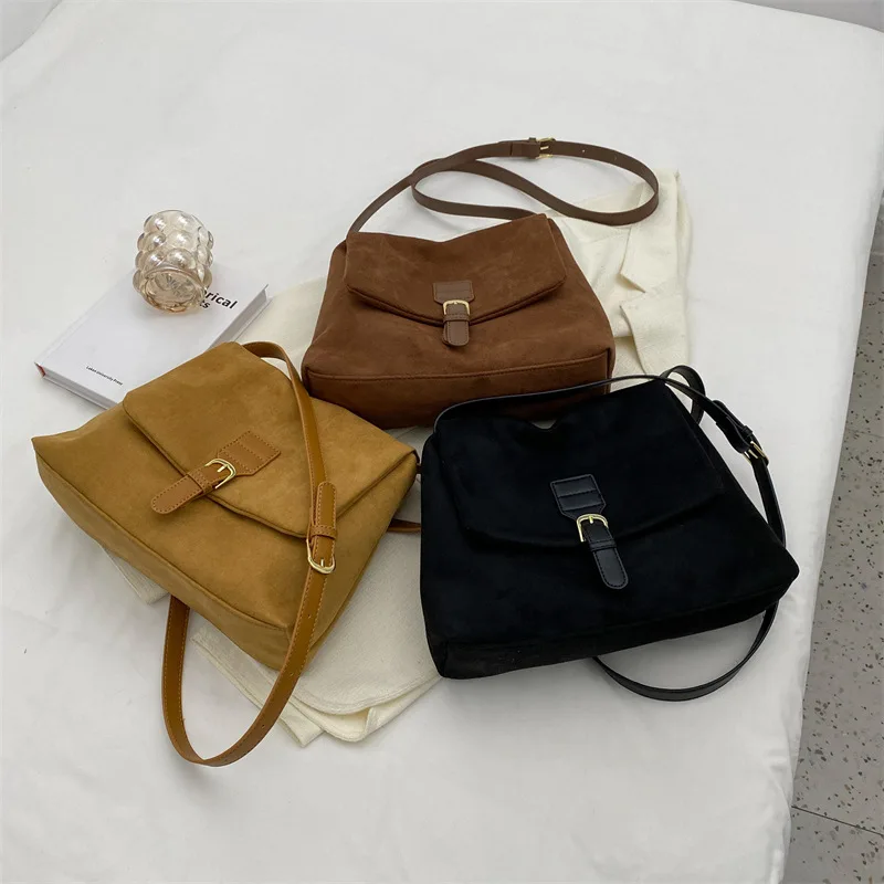 Women's Bag 2023 new vintage design suede Tote bag autumn/winter style single shoulder crossbody bag