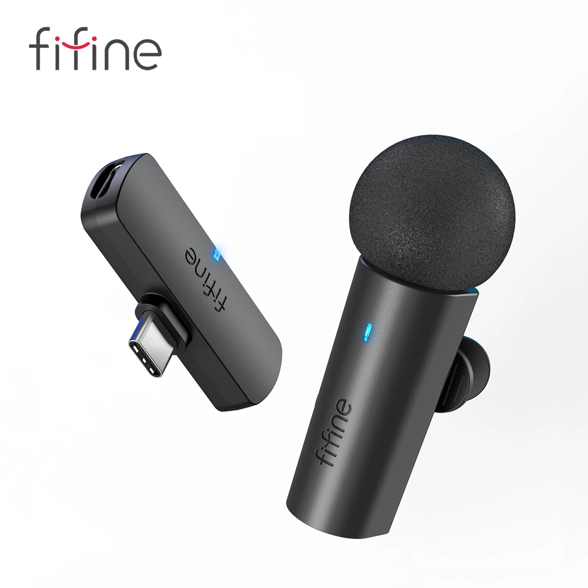 Fifine sem fio microfone de gravação de lavalier, tipo c mini mic para