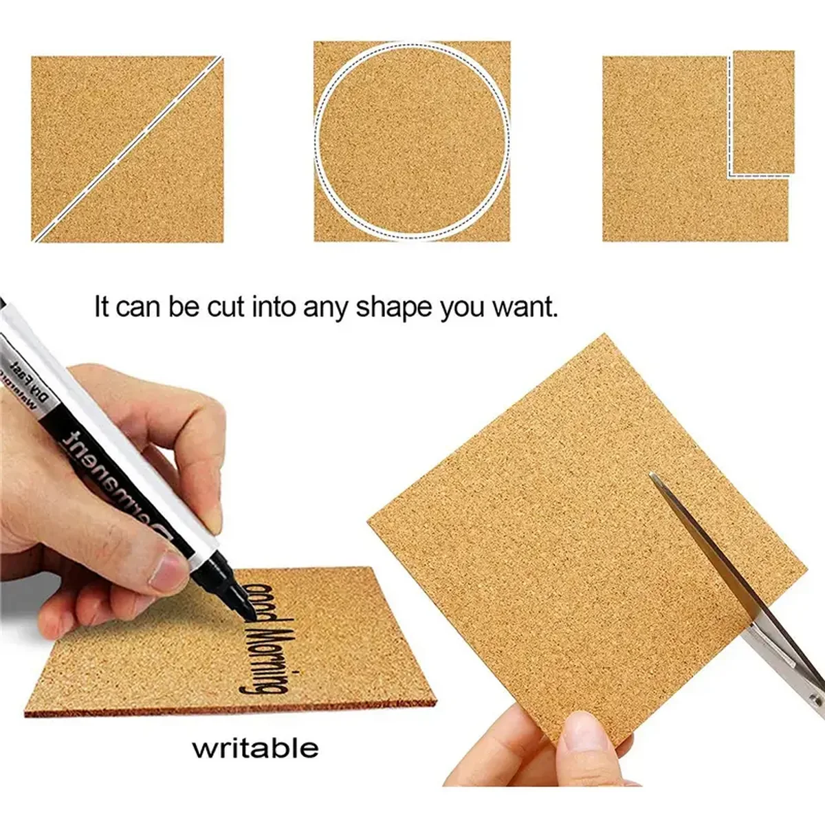 DIY Cut 4x4 inch Self-Adhesive Cork Coasters Square Pads with Strong Adhesive for Office, Home Decoration