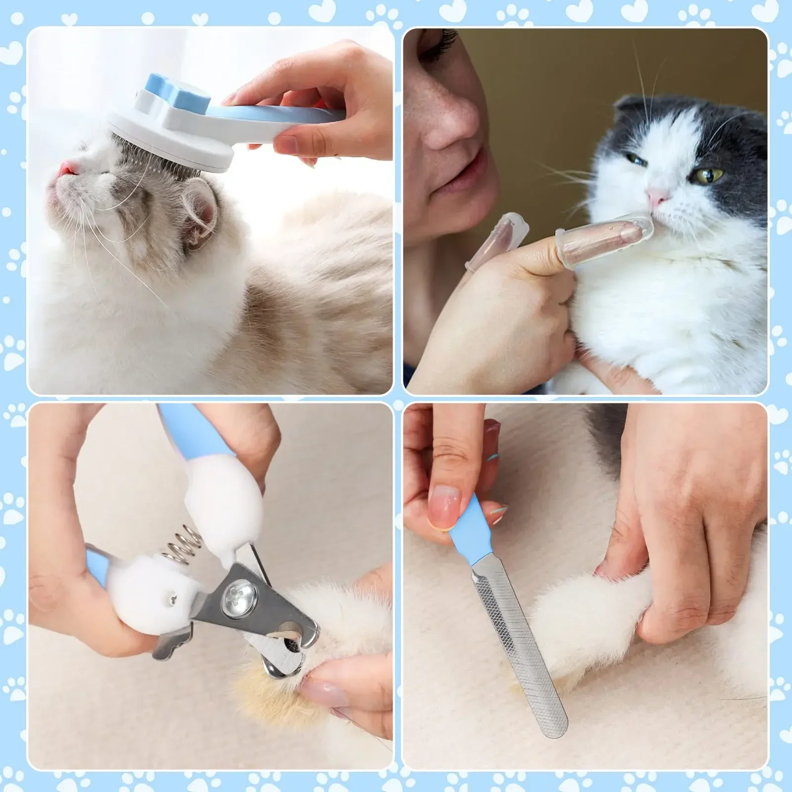 8 Cat Brush Grooming Kit, Flea Comb, Pet Shampoo Brush, Pet Hair Removal Brush, Silicone Toothbrush 2