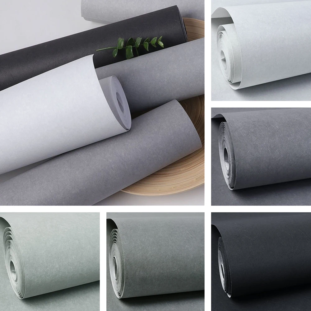 Modern Minimalist Solid Color Black Grey Wall Paper Plain Matte Texture