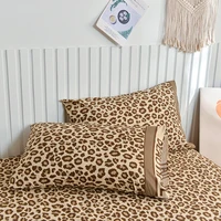 Leopard Print Fitted Sheet Wild Animal Cheetah Skin Texture Bed Cover Romantic Fashion Bed Sheet Set with 2 Pillowcase Twin King 4