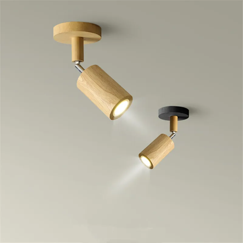 

Nordic Corridor Lamp Wooden LED Bedroom Ceiling Lamp New Log Spotlights Walnut Open-mounted Background Wall Track Lights