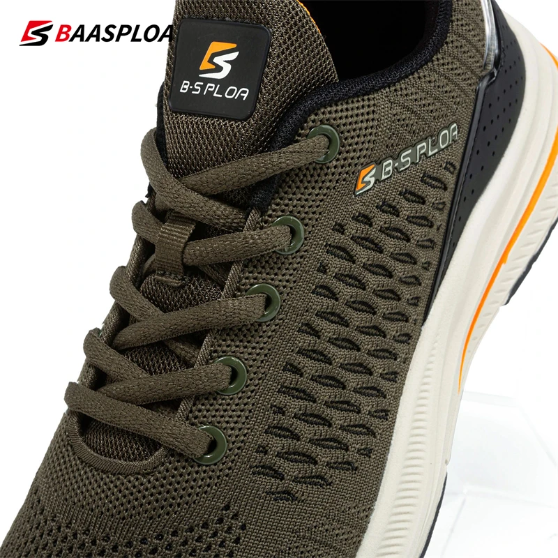 Baasploa New Men Knit Casual Walking Shoes Breathable Trendy Sneakers Original Light Shock Absorption Male Tennis Shoes