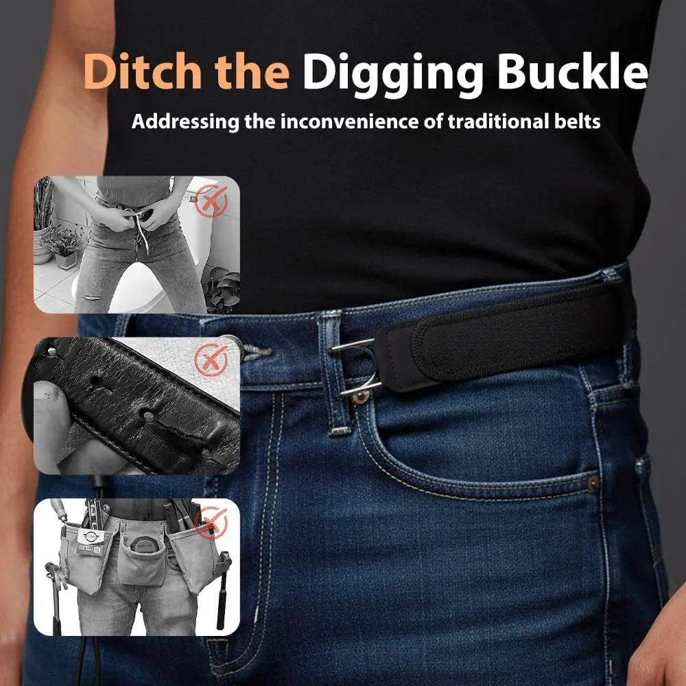 Adjustable No Buckle Waist Men Work Tactical Belt With Release Metal Hook Strap Invisible Side Women Bel For Jeans_voghion.com