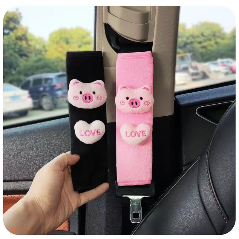 Female Car Rearview Mirror Cover Decoration Cartoon Lovely Pig Auto Seat Belt Cover