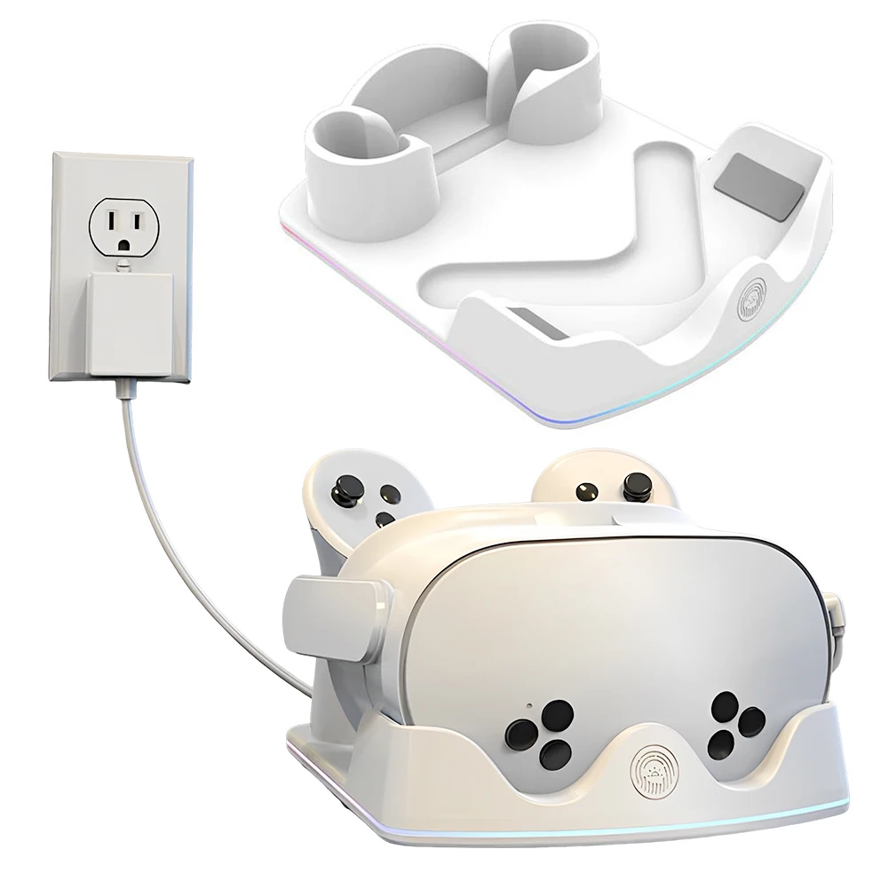 Charging Dock for Meta Quest 3S VR Charging Station with RGB Light Charging Stand Headset Display Stand and Controller Mount