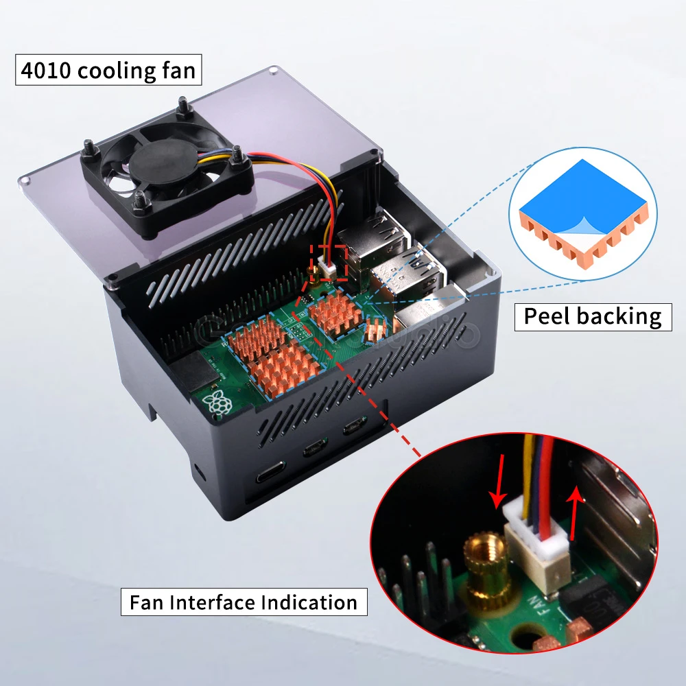 Raspberry pi Alumínio Case Enlosure Shell com Ventilador Dissipadores para Rpi 5 - Imagem 2