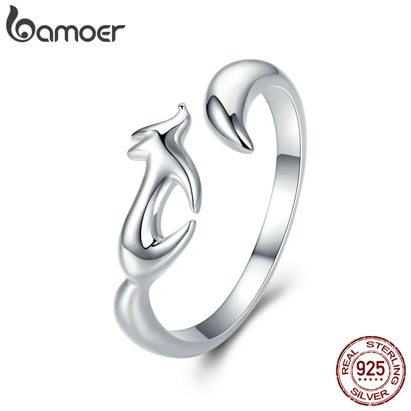 925 Sterling Silver Fox Finger Rings For Women Adjustable Open Size