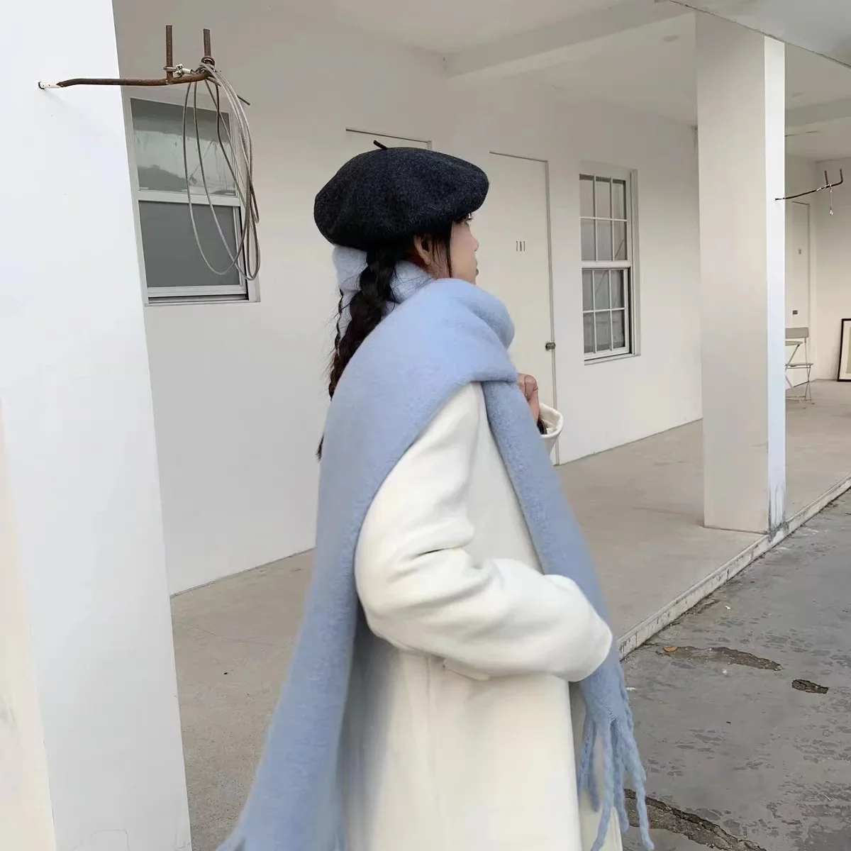 1PC Solid Color Imitation Wool Scarf Women Luxury Thick Shawl Wraps Winter Warm Long Tassel Hijab Foulard Femme Scarves 230*37cm 4
