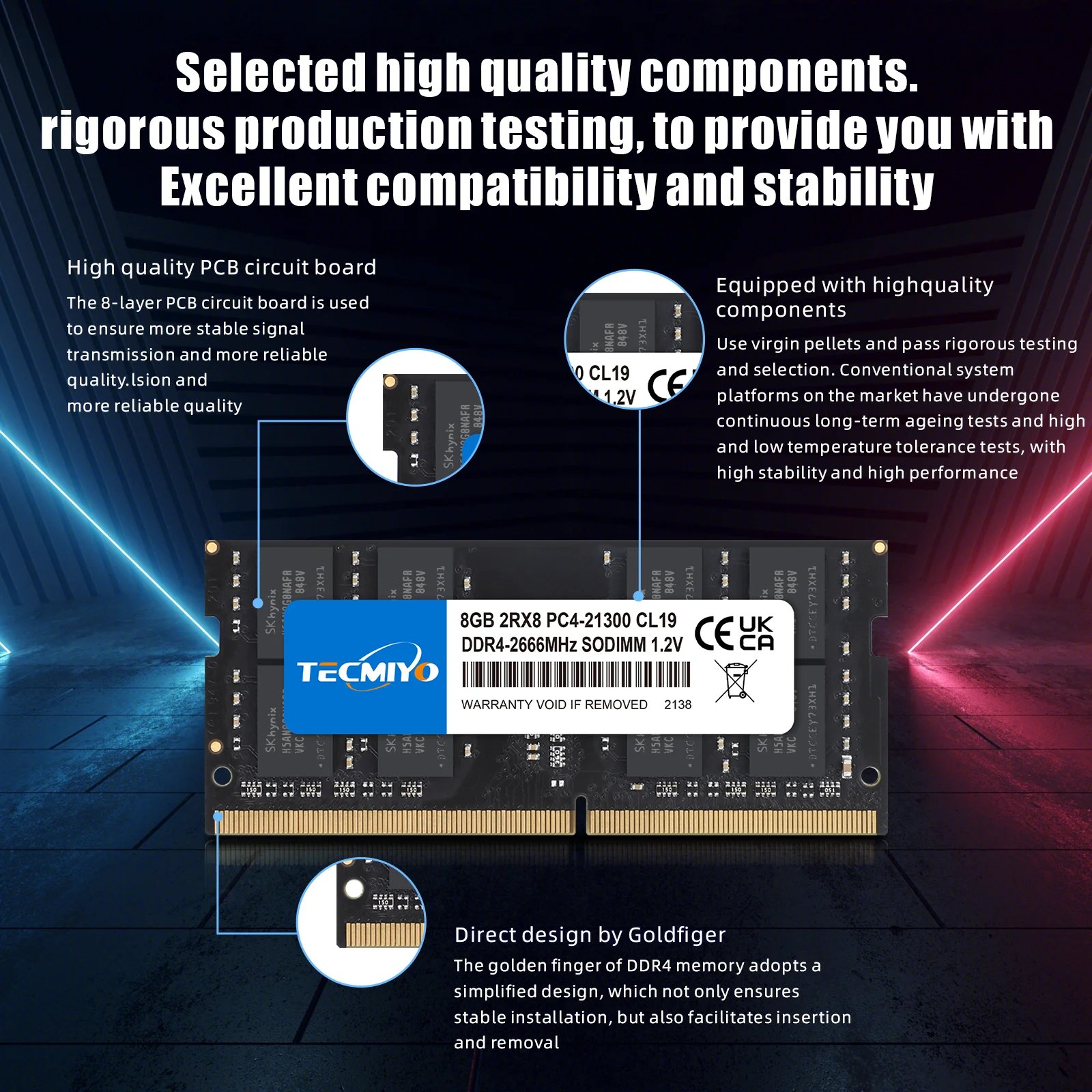 TECMIYO PC4-21300s 소딤 램, 8GB DDR4, 2666MHz, 10 개