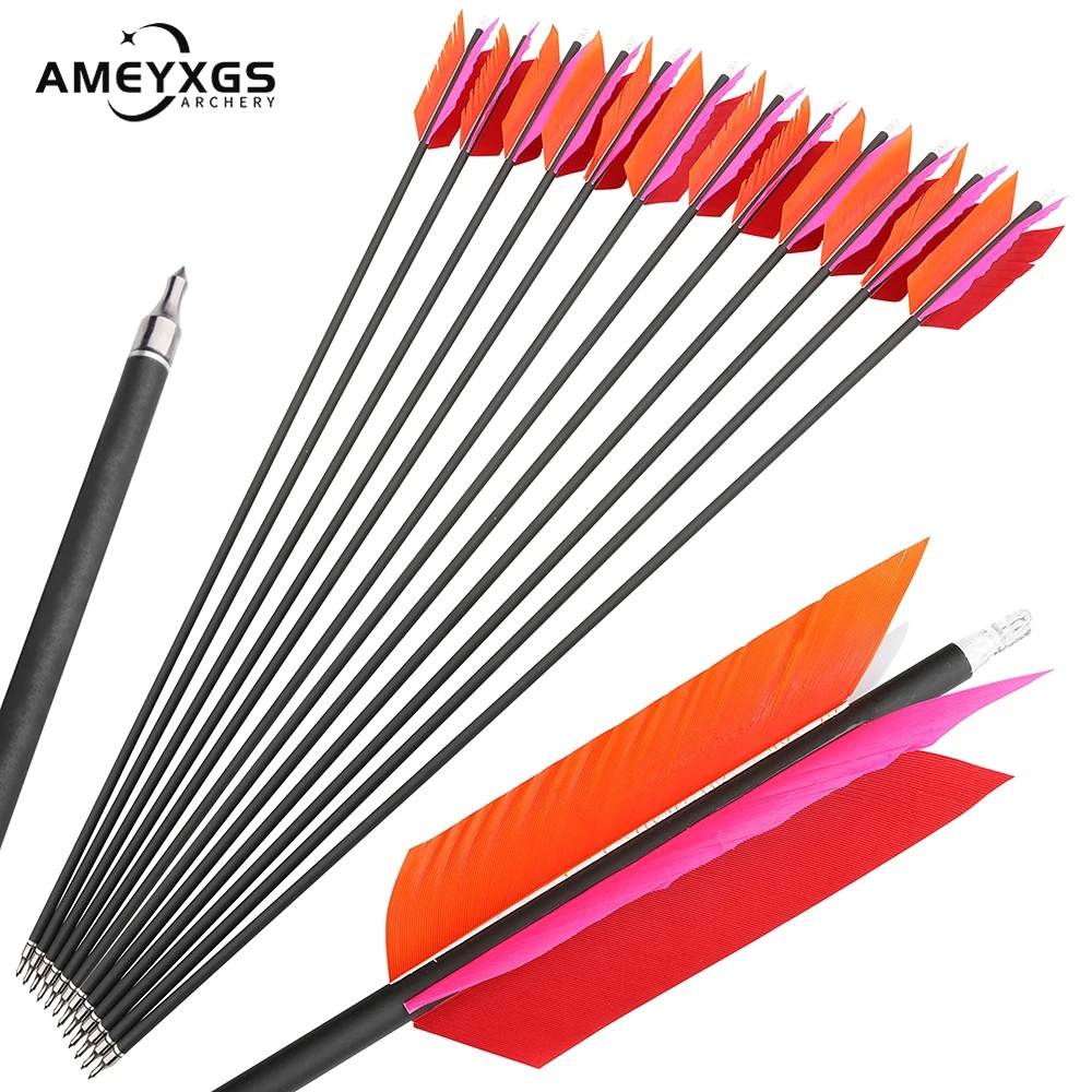 Flechas De Carbono SPHERE PyroSlim Con Plumas Naturales, Spine 600 (25-45 Lbs), 32 Pulgadas, Pack De 6 Unidades