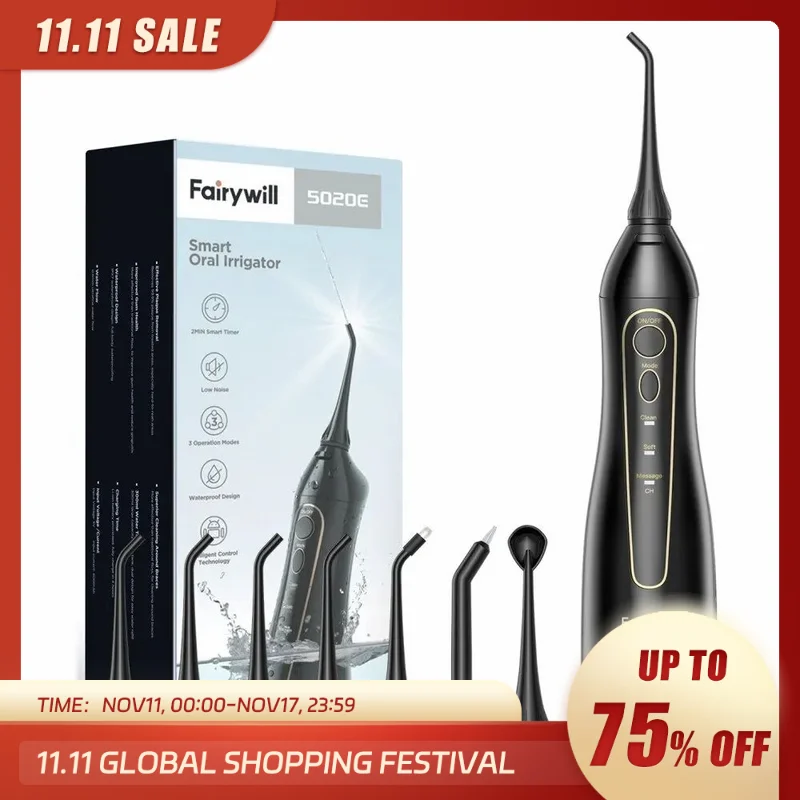 Fairywill Water Flossers for Teeth 300ML Oral Irrigator Rechargeable Portable Dental 3 Modes Water Tank Waterproof Teeth Cleaner 0ral irrigator main image 1
