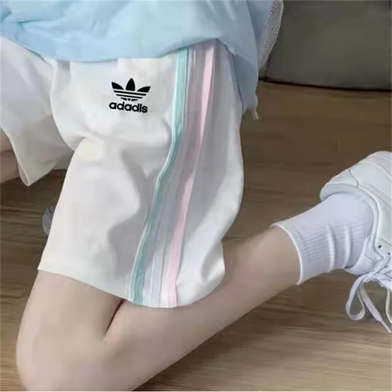 Adidas Pants Women Casual Embroidery Label Loose-fit Youth Above The Knee Pants White Blue Pink