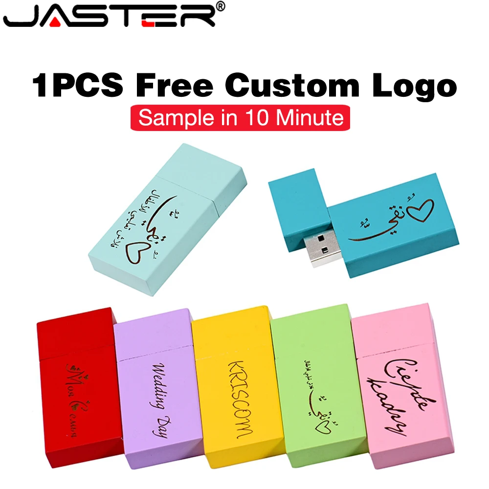 

JASTER Free Custom Logo USB 2.0 Flash Drive 128GB Wooden Square Memory Stick 64GB Colorful Creative Gift Pen Drive 32GB U Disk
