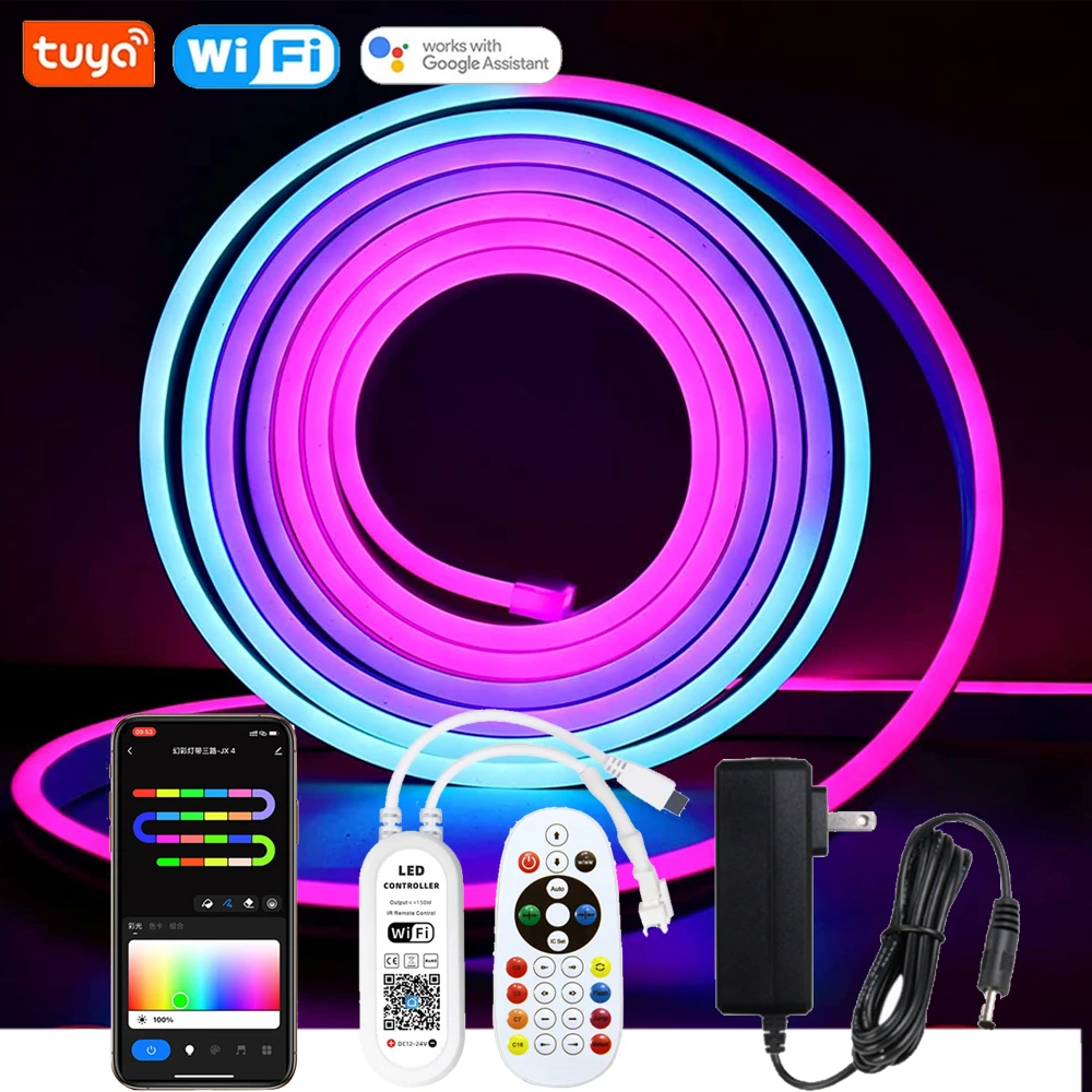 DC12V 1M5M Tuya WiFi RGBIC Neon LED Strip Smart Life APP and Remote control Dream Color lamp