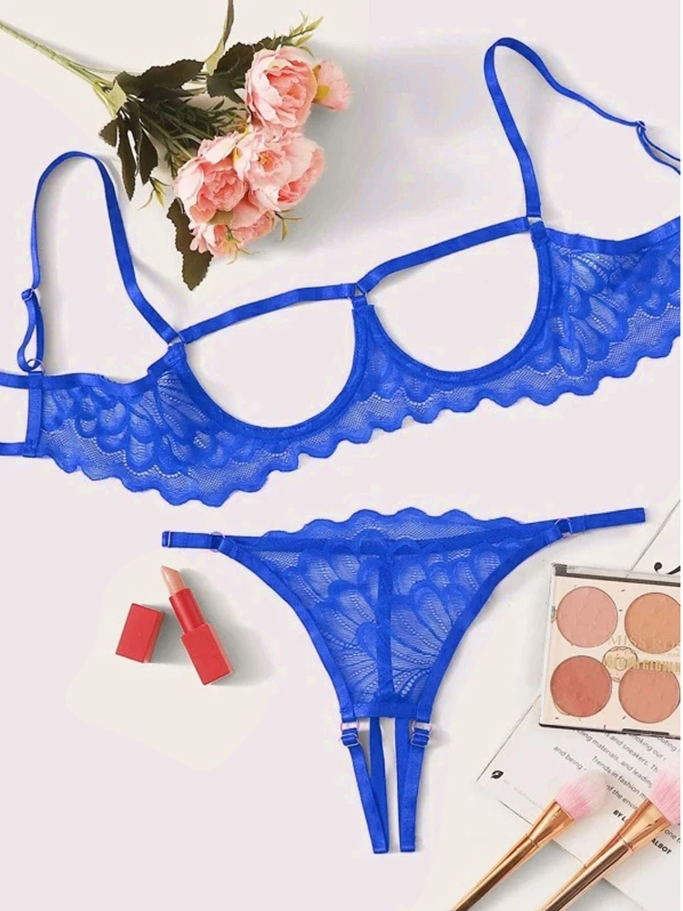 Women Lingerie Open Breast Steel Ring Bra Open Crotch Panties G-string Lace Sexy Push Up Lingerie Set