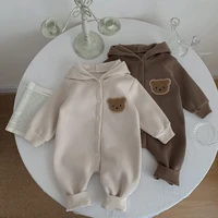 Winter  Newborn Baby Plush Bodysuit Button Jumpsuit Cartoon Bear Hoodies Boy Girl Romper Twins Clothes Korean version 4