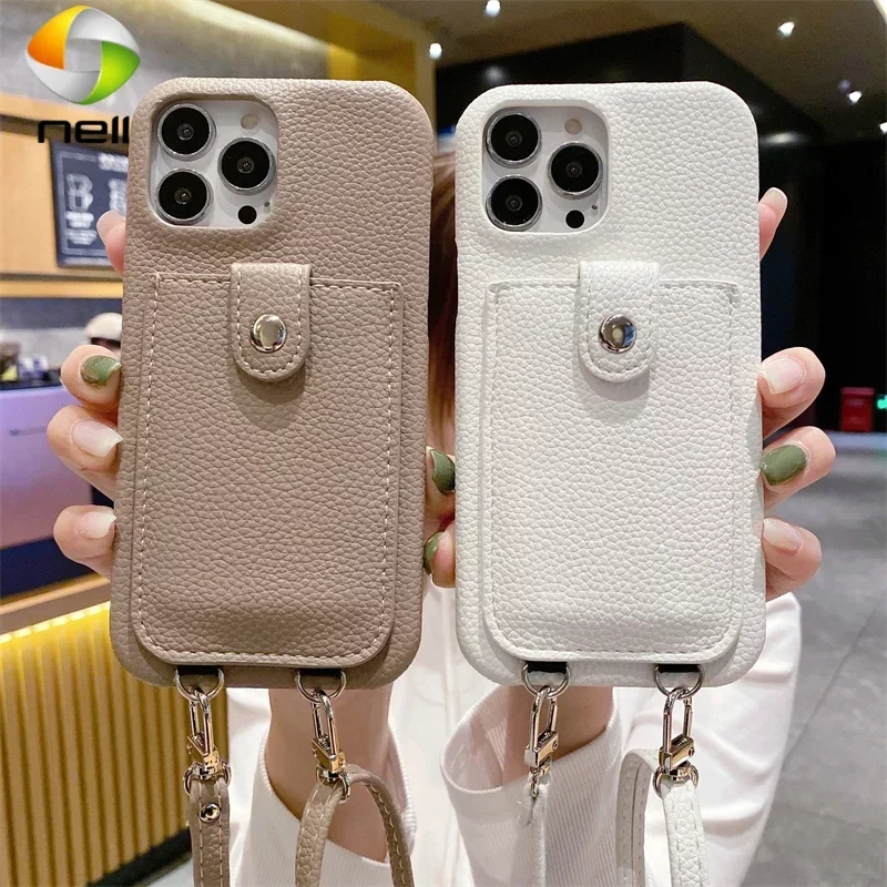 

Кожаный чехол-кошелек с ремнем через плечо для iPhone 15 15pro 11 12 13pro max 14 14pro x xr xs
