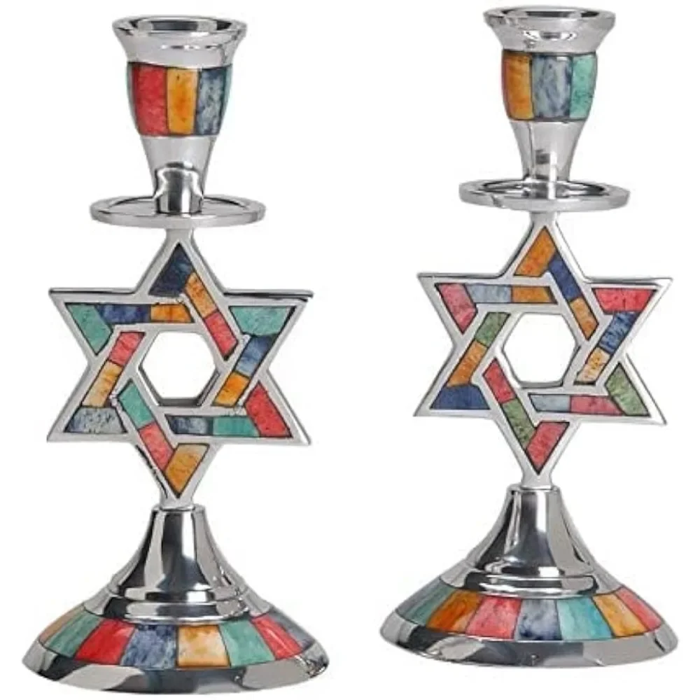 

Алюминиевые подсвечники в форме звезды Давида с разноцветной декоративной инкрустацией набор из 2 подсвечников украшение для дома