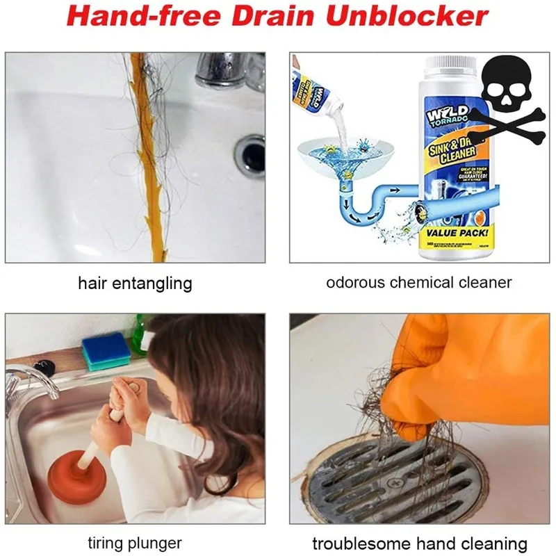 Pipe cleaner 60cm spring pipe unclogging tool drain anti-clogging with grapple wire reusable