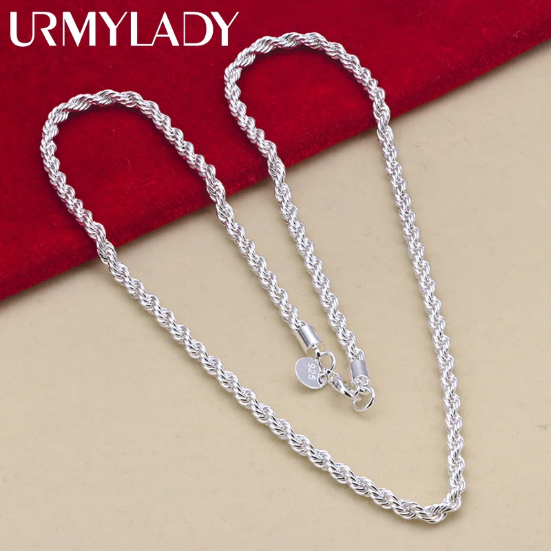 16-24inch for women men Beautiful fashion 925 Sterling Silver charm 4MM Rope Chain Necklace fit pendant high quality jewelry images - 6