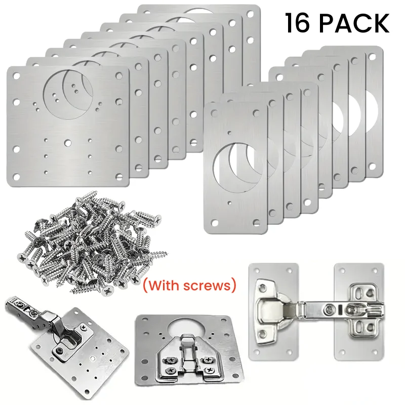 ชุดซ่อมบานพับตู้พร้อมสกรู แผ่นยึดบานพับเฟอร์นิเจอร์ ลิ้นชัก ประตูสแตนเลส แผ่นยึดแบบแบน อุปกรณ์ยึด 1