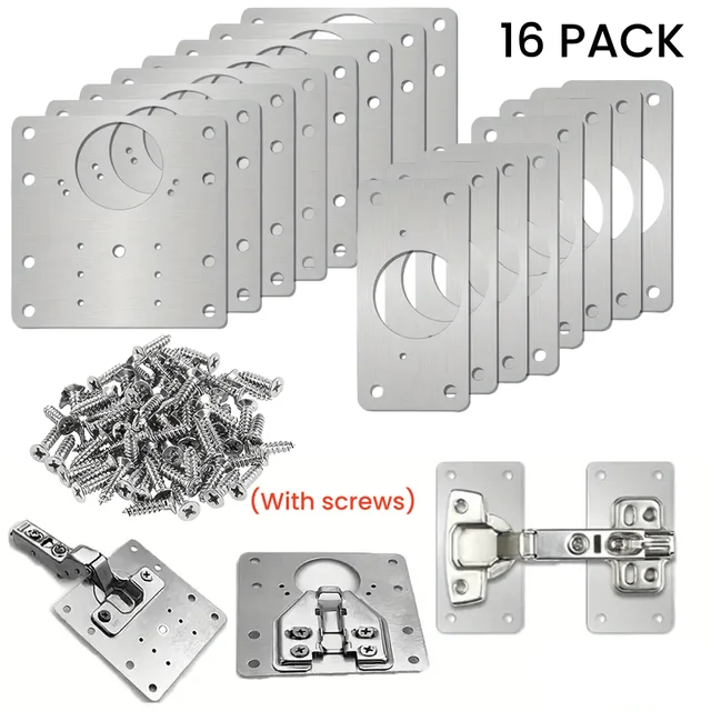 ชุดซ่อมบานพับตู้พร้อมสกรู แผ่นยึดบานพับเฟอร์นิเจอร์ ลิ้นชัก ประตูสแตนเลส แผ่นยึดแบบแบน อุปกรณ์ยึด 1