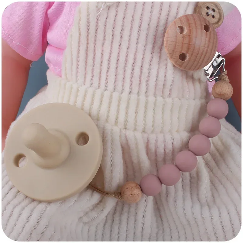 Beech Wood Chew Silicone Bead Pacifier Clips Dummy Chain Holder Newborn Soother Chains Nipple Holder Baby Teething Toys Gifts
