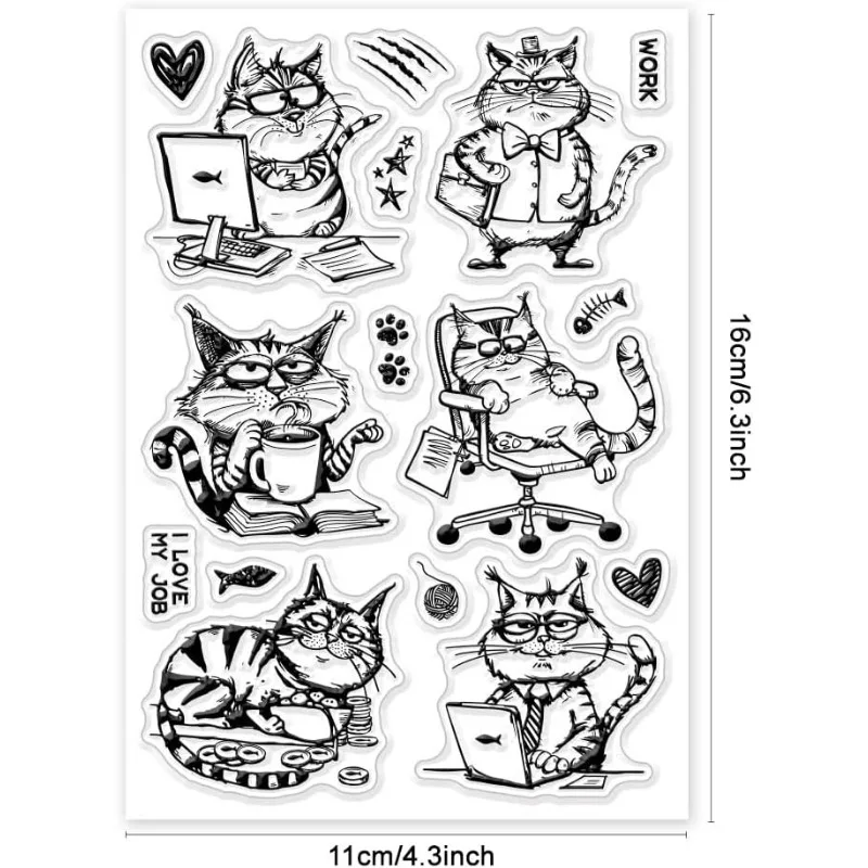 Clear stamps clear rubber stamps 1pc Cat Work Boss Clear stamps for cards making Clear stamp seals for DIY Scrapbooking Photo album Journal Home decoration