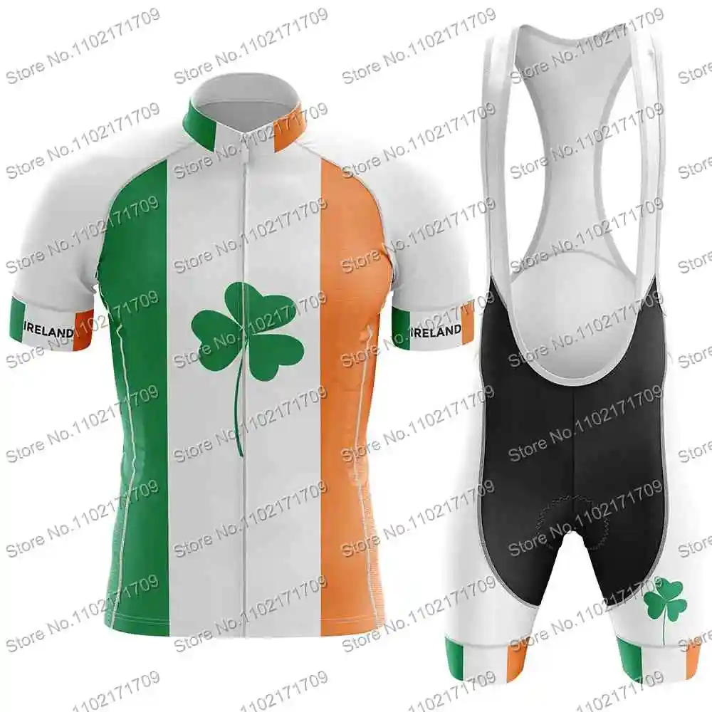 Ireland Team Cycling Jersey Set Short Sleeve Ireland Flag Cycling Clothing White Black Road Bike Shirts Suit MTB Maillot Ropa