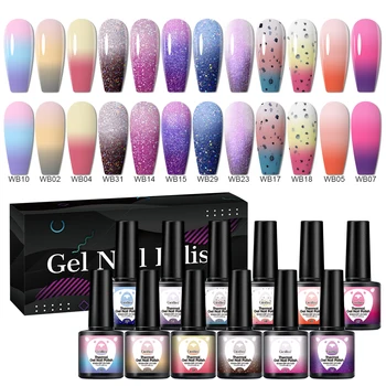 Set di smalti per unghie sensibili al calore da 12 pezzi: smalto per unghie che cambia colore, glitterato, che assorbe l'acqua per le mani e le unghie, di lunga durata