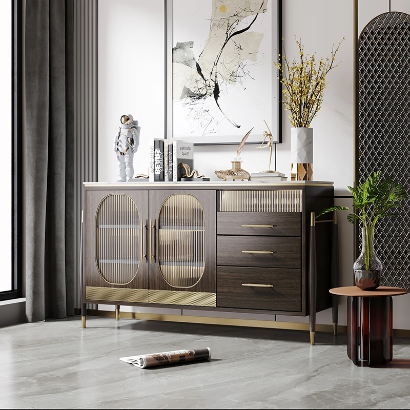 

Итальянский Роскошный Мраморный шкаф для крыльца, современный минималистичный домашний стеклянный декоративный шкаф с лампой, буфет для хранения из массива дерева