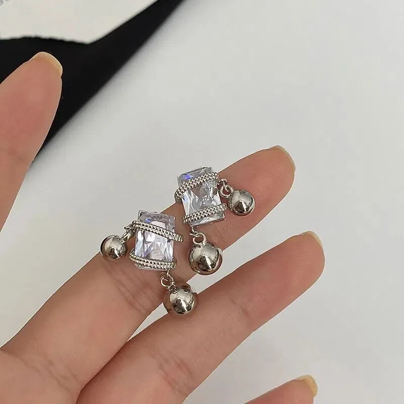 Ma'Mselle Silver Plated Base Metal Rhinestone Ball Earrings
