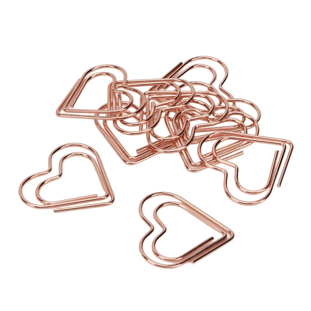100Pcs 하트 모양의 종이 클립 실버/로즈 골드/골드 박스 포함 귀여운 종이 클립 24*22mm 휴대용 종이 클립 스크랩북 만들기