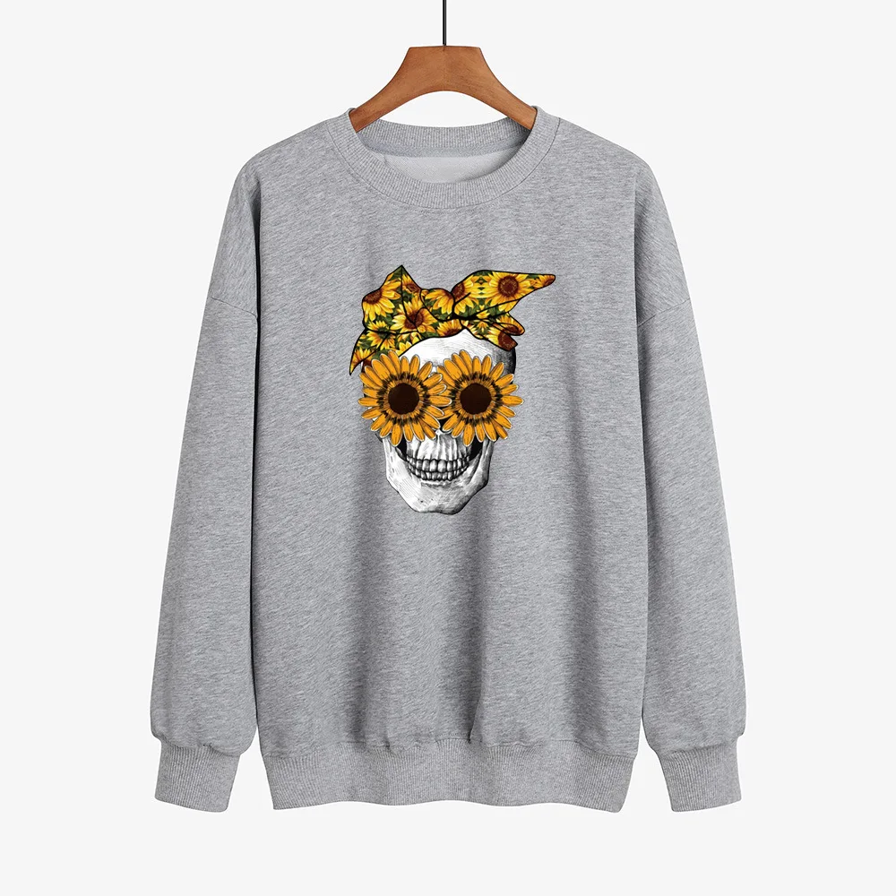 YRYT 2023 Autumn and Winter New Women's Skull Fashion Trend Printed Foreign Trade Cross-border New Hot Round Neck Hoodie