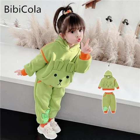 

Children Clothes Set Winter Kids Boys Letter Suit Pullover Sweater + Trousers Baby Fashion Girls Stitching Plus Velvet Clothes