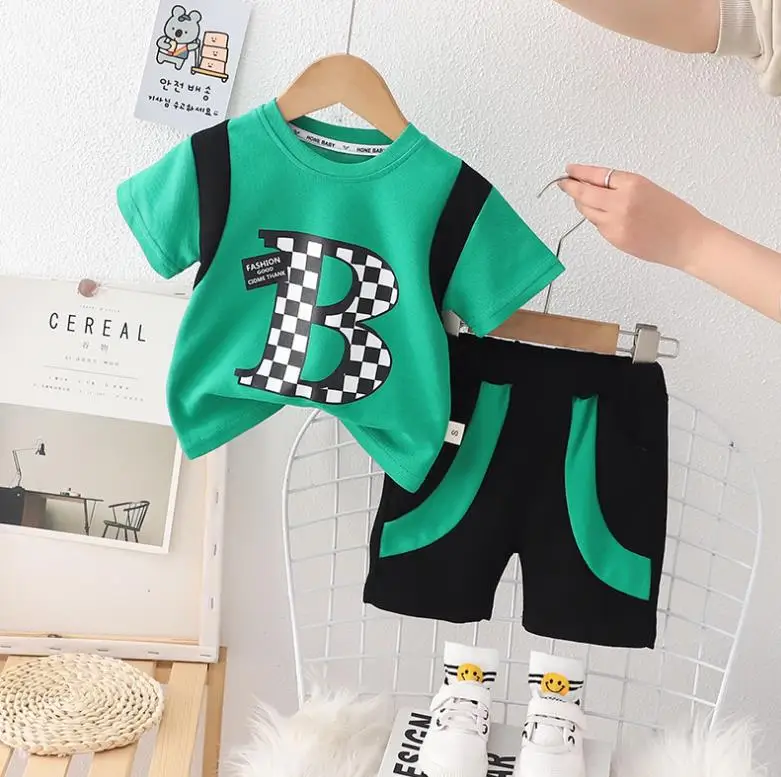 

Summer Clothes for Kids Cartoon Letter round neck short sleeves shirts and shorts Boys Outfit Baby Two Piece set tracksuits