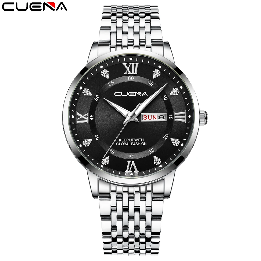 

2022 New Watch for Men CUENA Top Brand Luxury Stainless Steel Wristwatch Fashion Sports Gold Quartz Watch Waterproof Date Clock