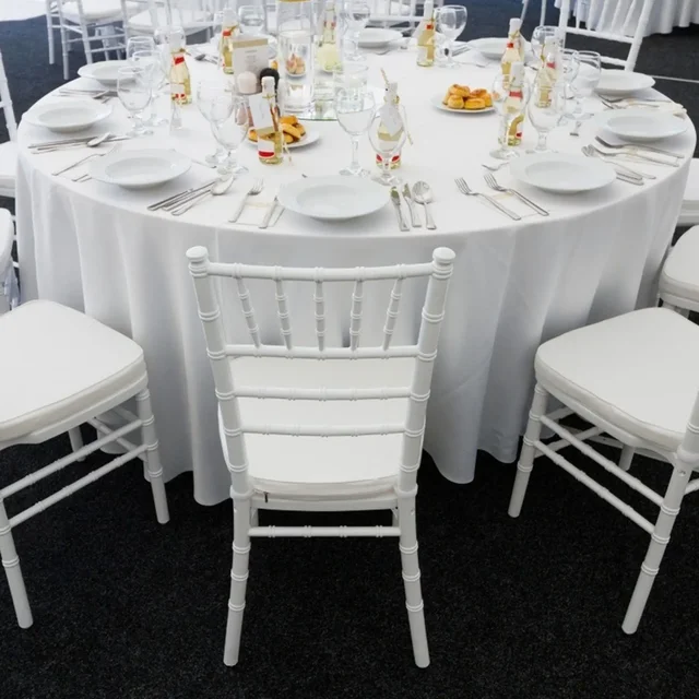 Nappe ronde en Satin 145-335cm, couverture superposée blanche, tissu lisse pour événements de mariage, Banquets, Buffet d'hôtel, décor de nappe 4