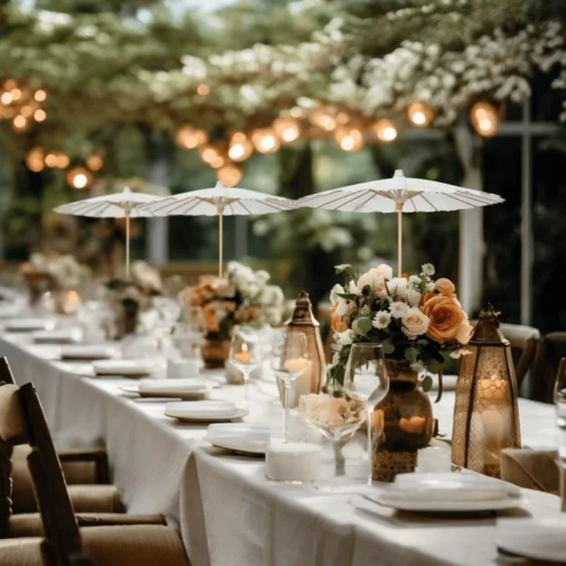 6-20PCS Wedding Paper Umbrella and Fedora Hats Prop