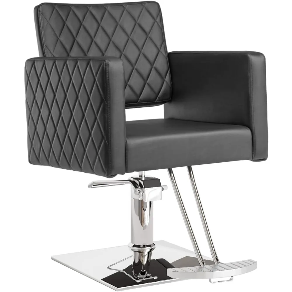 Black Hair Chair with Wide Seat Aluminium Alloy Footrest,Hydraulic Barber Chair Heavy Duty,Salon Chair for Hair Stylist,Styling