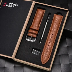 Lychee Pattern Leather Watch Strap with Gift Box - Unisex Business Style - 22mm (Light Brown)