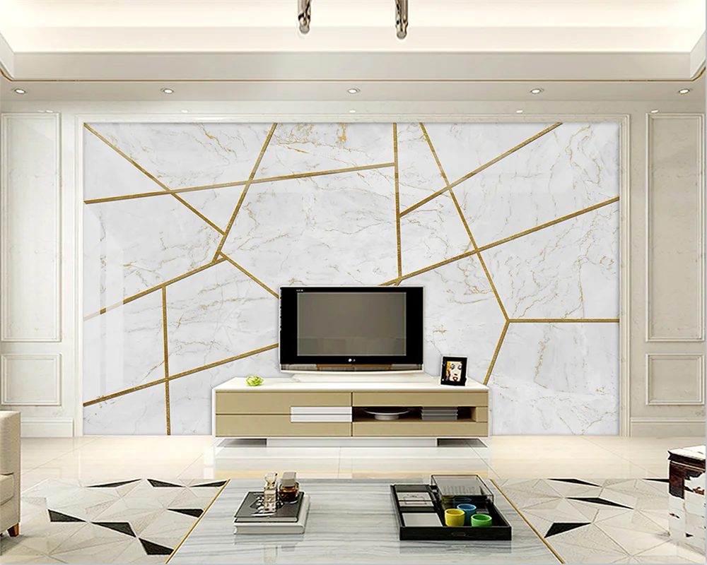 beibehang Custom New Modern Simple Jazz White Marble Gold Lines Background Wallpaper papel de parede papier peint