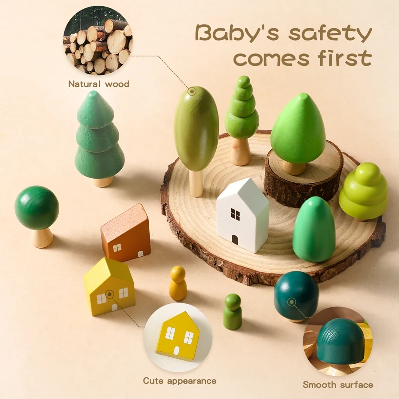 Wooden Grasp Matching Toy Wooden Building House Block Forest