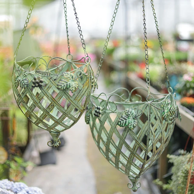 Cestino da appendere in metallo Vintage con fodera in palma da cocco  Cachepot per fiori - AliExpress