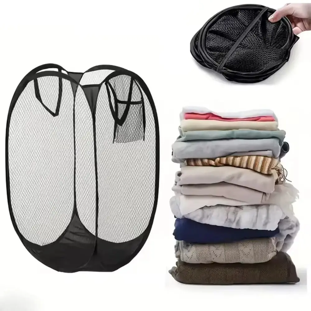 Mesh Foldable Dirty Clothes Basket Large Capacity Breathable Clothes Storage Basket Household Bathroom Laundry Basket